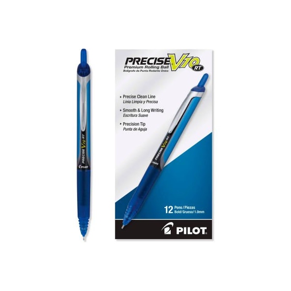 Pilot Pilot Precise V10RT Retractable Roller Ball Pen, Bold 1 mm, Blue Ink/Barrel, Dozen 13453 - main